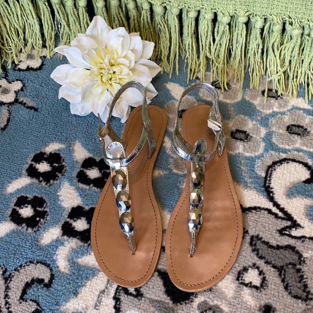 LOFT Silver Jewel Flat Sandals
